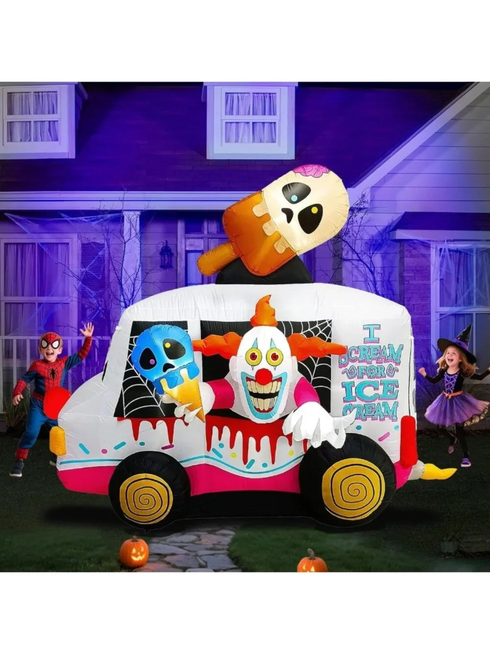 9FT Inflatable Halloween Clown Ice Cream Truck - Outdoor Festive Decoration